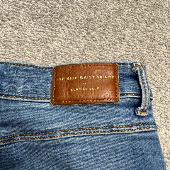 Zara High Waist Skinny Denim Jeans Womens 4 Sunrise Blue Distressed Hem 24x28 - Picture 6 of 15